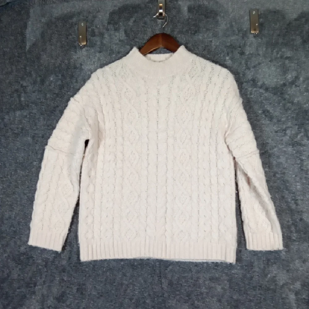 J. Crew Off-White Cable Knit Pullover Oversized Turtleneck Womens XXS